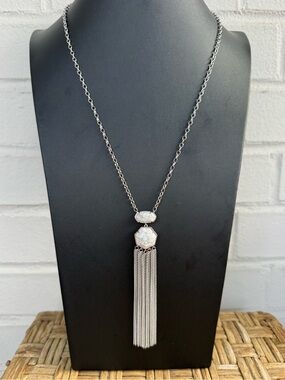 Kendra Scott Tae Long Pendant Necklace  in Silver & White Howlite